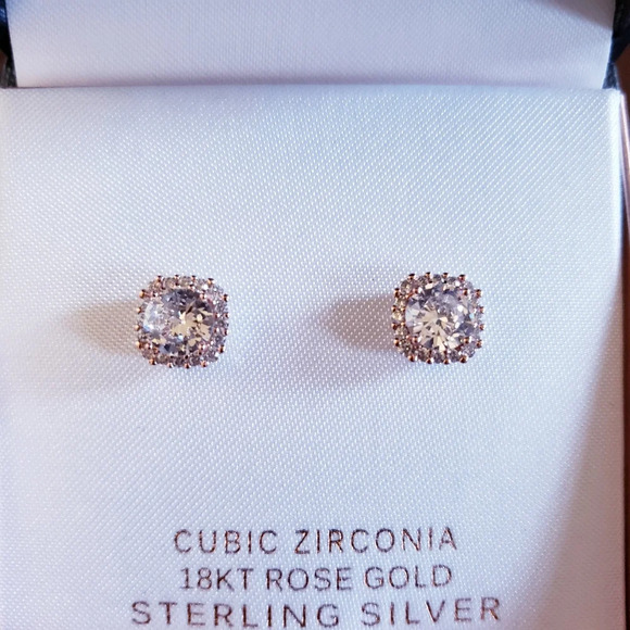 New Primrose 18kt Gold Over Sterling Silver Cubic Zircona Stud Earrings - Picture 3 of 10
